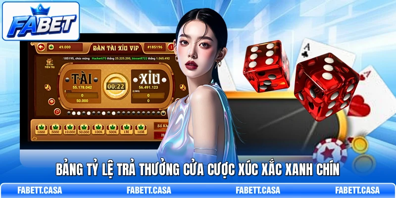 Bảng tỷ lệ trả thưởng cửa cược xúc xắc xanh chín